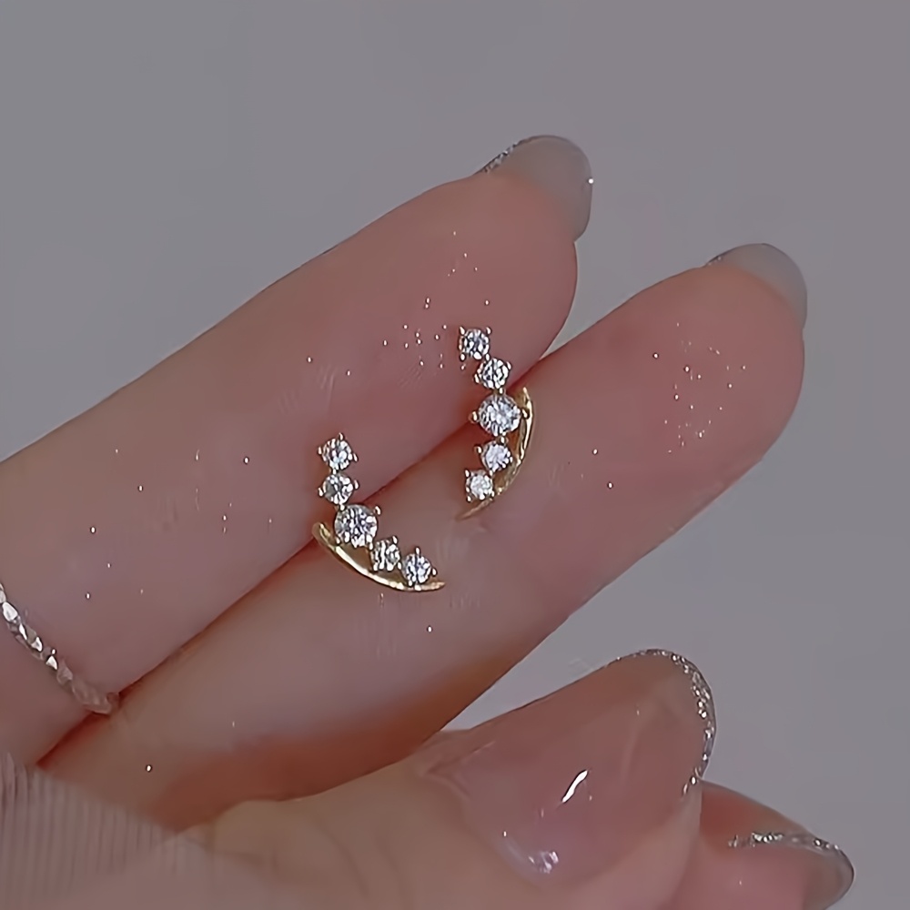 Delicate Copper Stud Earrings with Zirconia - Women's Daily Wear